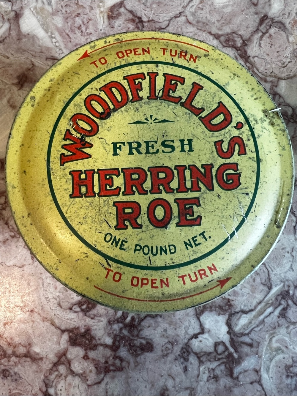 Woodfield’s Fresh Herring Roe Pound Tin Vintage